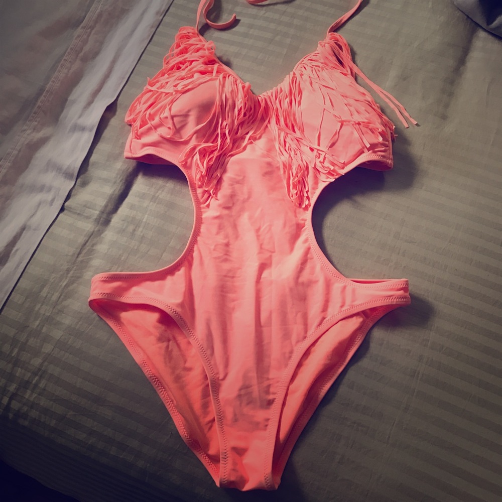 Neon Orange Fringe One-Piece Swimsuit